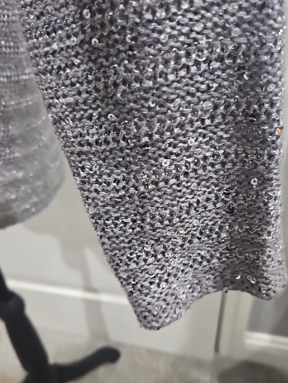 Chico's Silver Charcoal Gray Sequin Open Knit Top - Picture 3 of 8